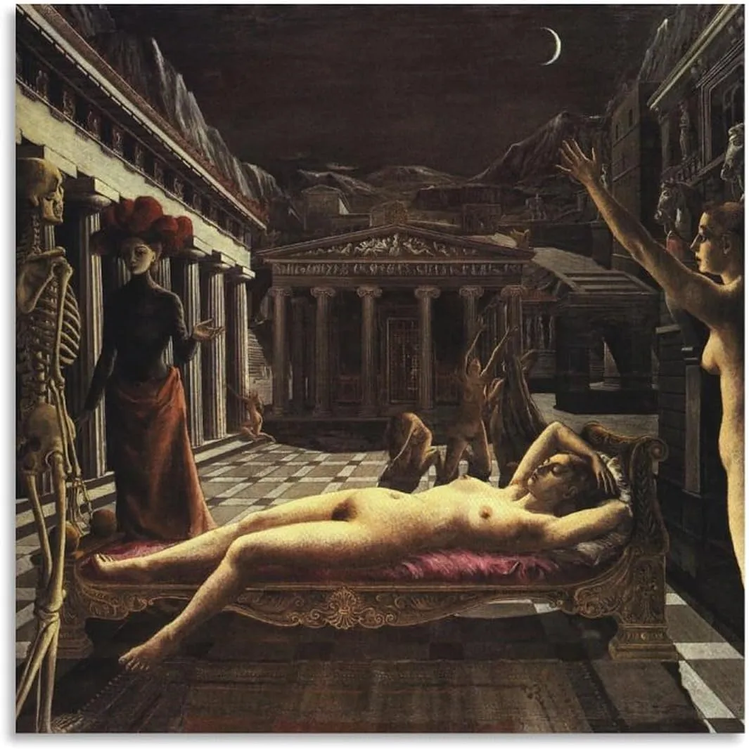 Paul Delvaux Print Painting-The Sleeping Venus Canvas Wall Art Poster Decorative Bedroom Modern Home Print Picture Artworks Posters 16x16inch(40x40cm)