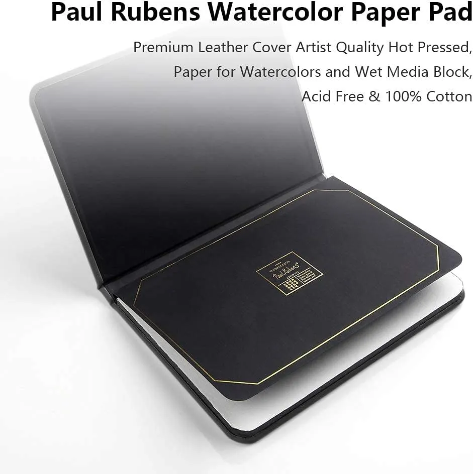 Paul Rubens Watercolor Paper Block, Artist Quality Hot Pressed Paper for Watercolors and Wet Media, Acid Free & 100% Cotton, 10.63 x 7.68 inches, 140lb, 20 Sheets (Black)
