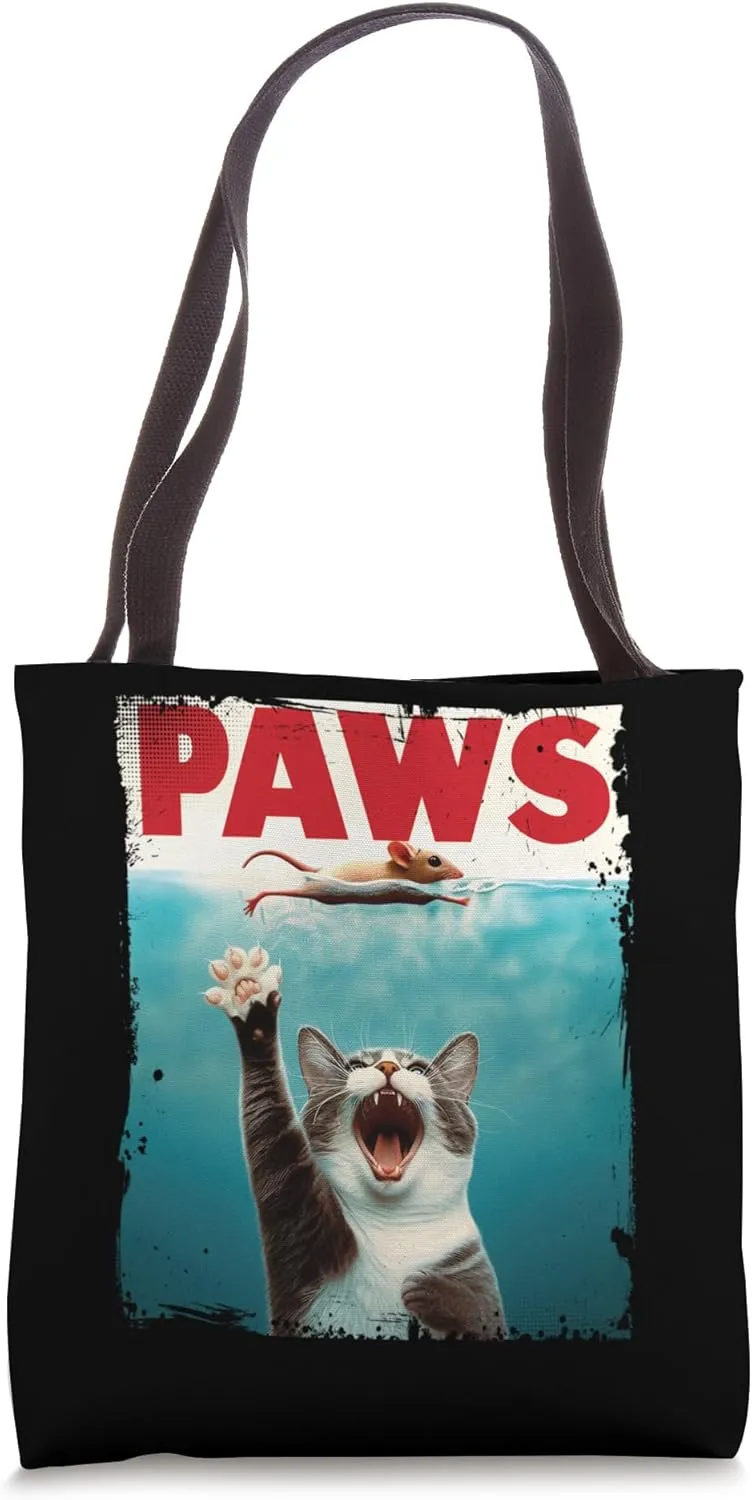 PAWS Parody Cat Mouse Humorous Cat Chasing Mouse Kitten Tote Bag
