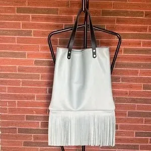 Peace Flower Leather Fringe Tote Bag