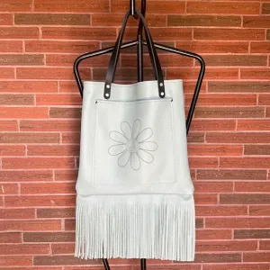 Peace Flower Leather Fringe Tote Bag