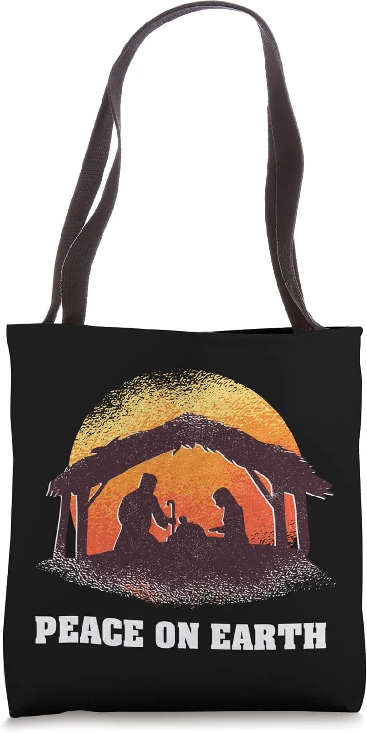 Peace On Earth - Christmas Advent Nativity Scene North Star Tote Bag