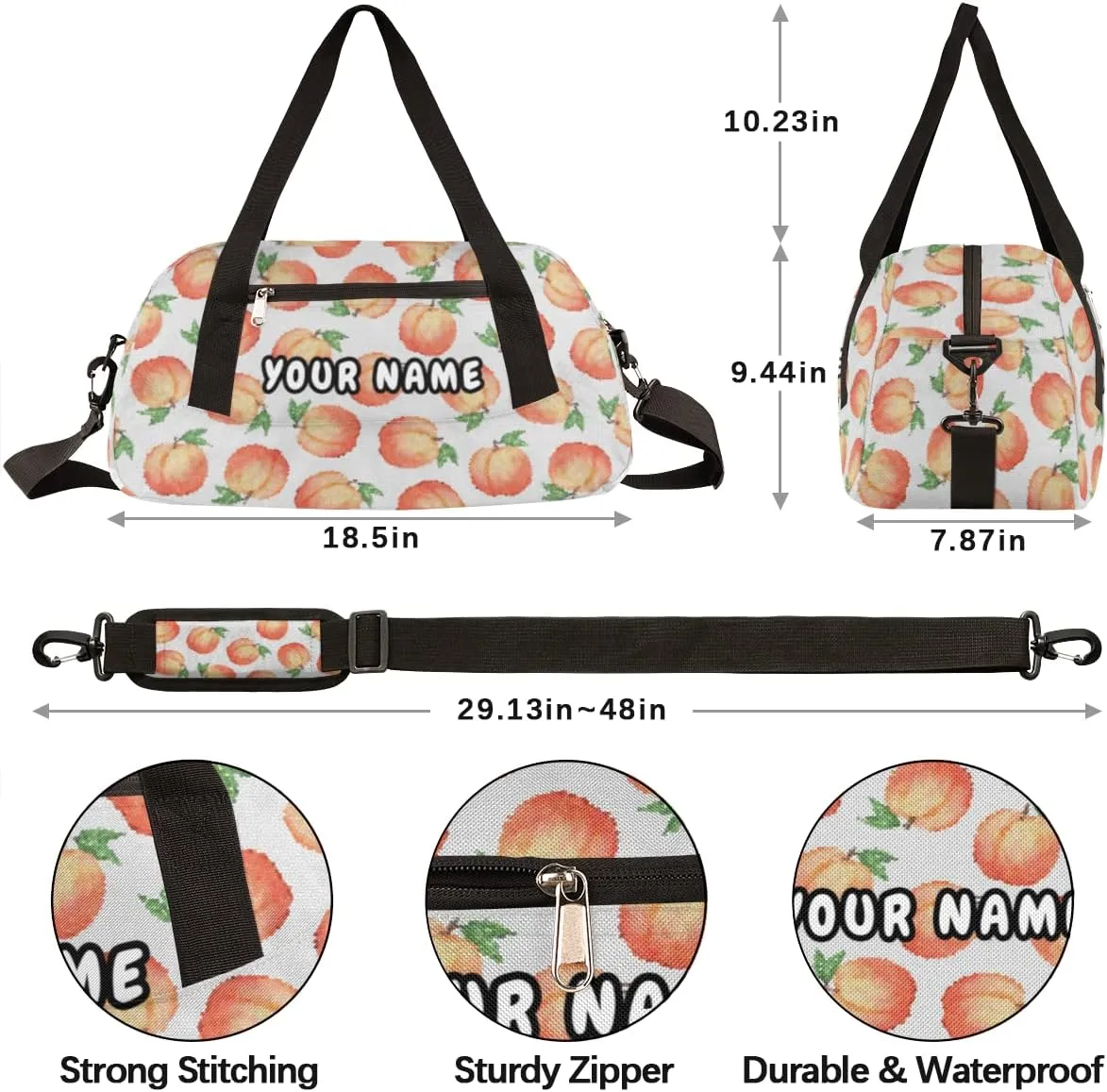 Peach Personalized Kids Duffel Bag for Girls Boys, Peach Debris Custom Name Dance Bag Overnight Small Duffel Bag Carry On Weekend Sports Travel Bag for School Practice Gymnastics Ballet