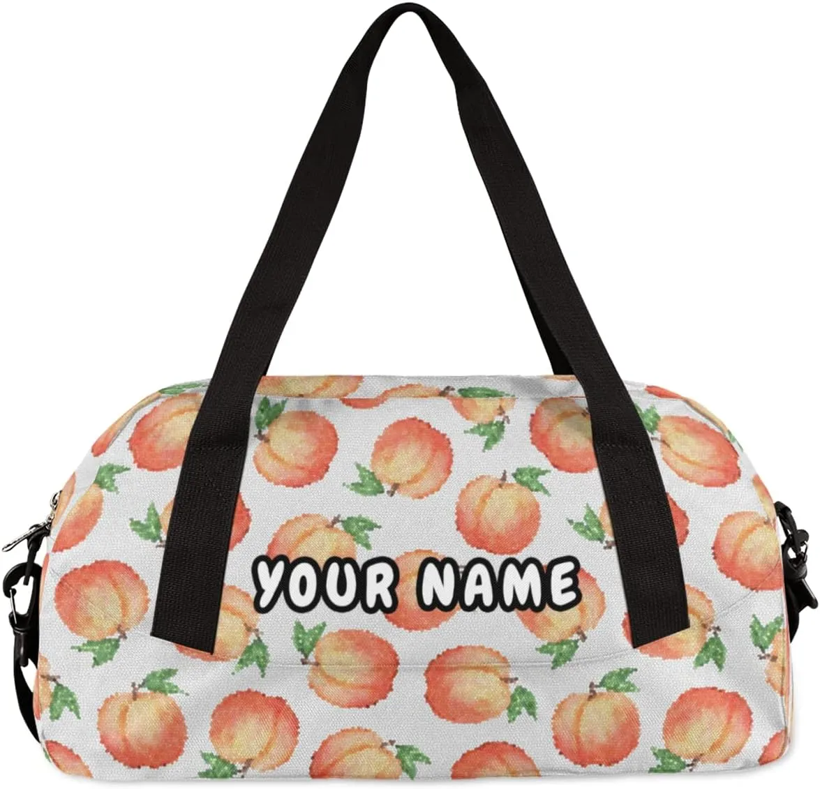 Peach Personalized Kids Duffel Bag for Girls Boys, Peach Debris Custom Name Dance Bag Overnight Small Duffel Bag Carry On Weekend Sports Travel Bag for School Practice Gymnastics Ballet
