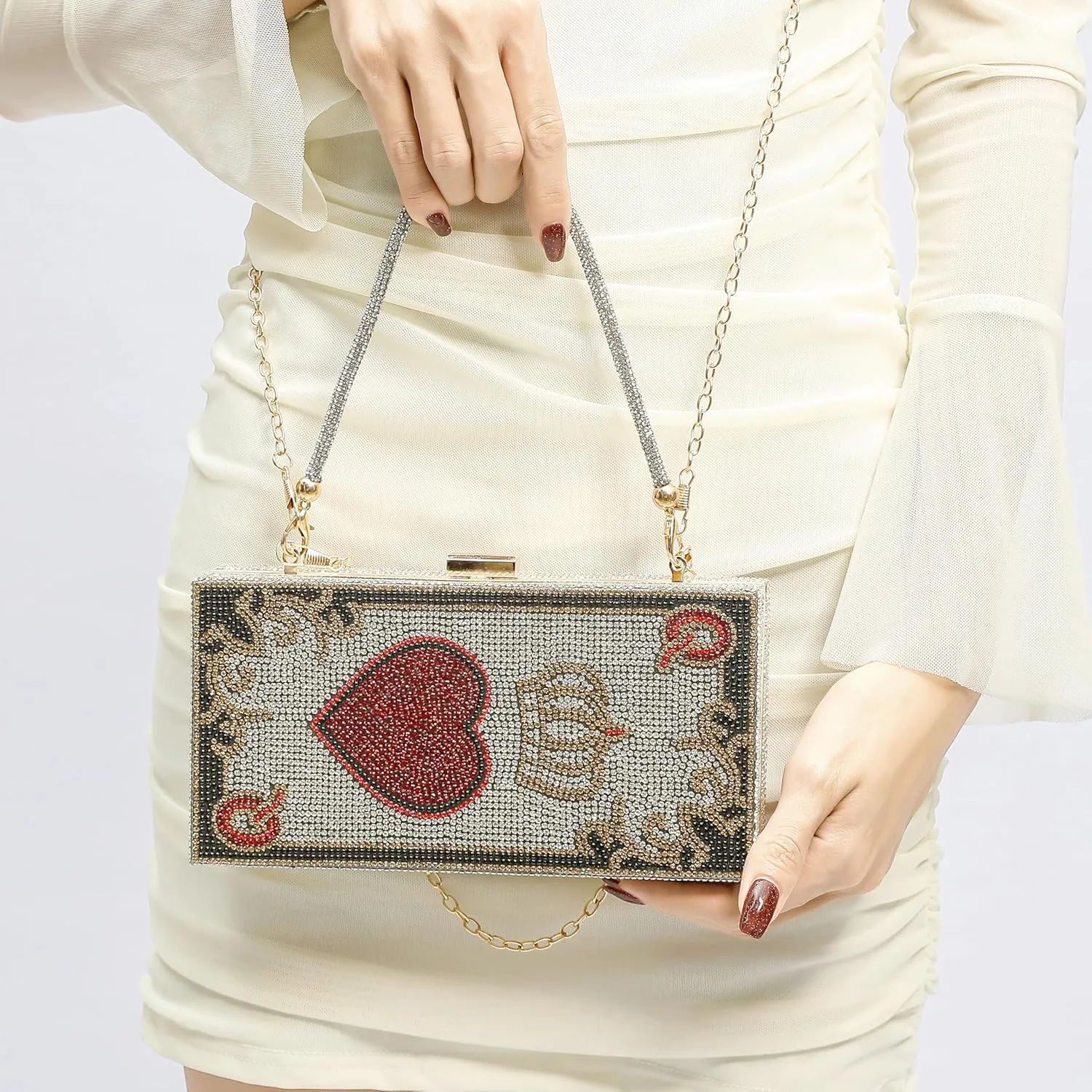pearl&she Diamond Women Evening Handbags Purse Minaudiere Clutch Bag,Stack of Cash Dollars Crystal Clutch Purses
