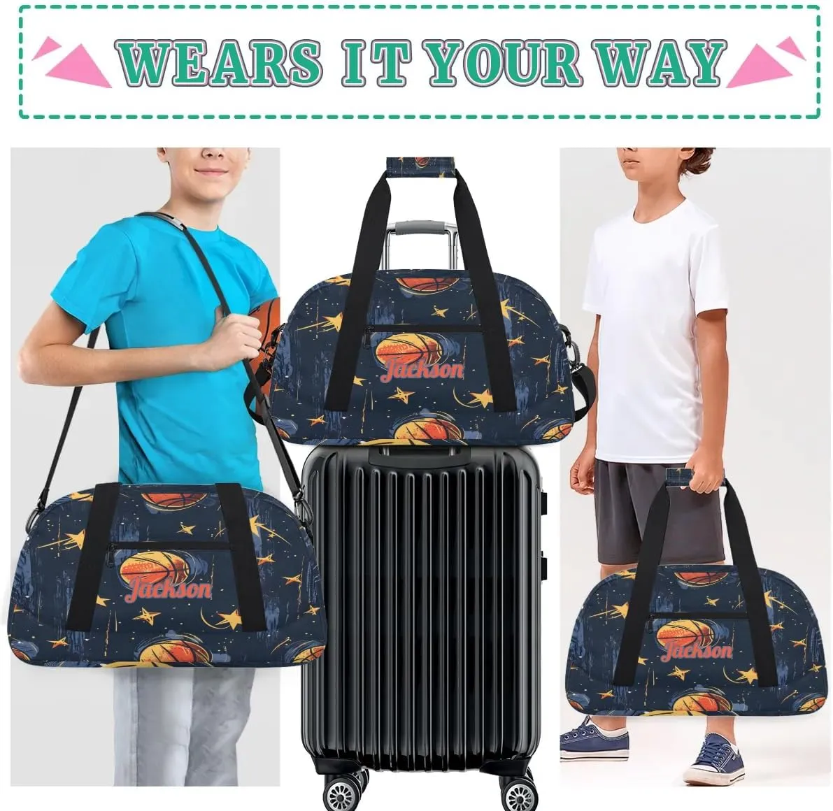 Personalized Basketball Duffel Bag for Boys, Custom Gym Bag Overnight Bags for Travel Weekender Practice