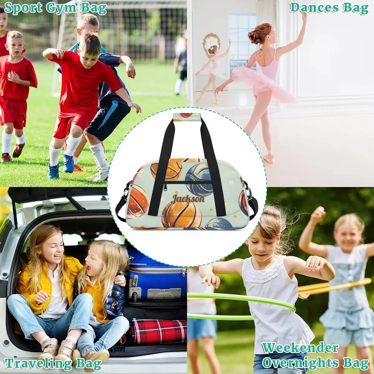Personalized Basketball Duffel Bag for Boys, Custom Gym Bag Overnight Bags for Travel Weekender Practice