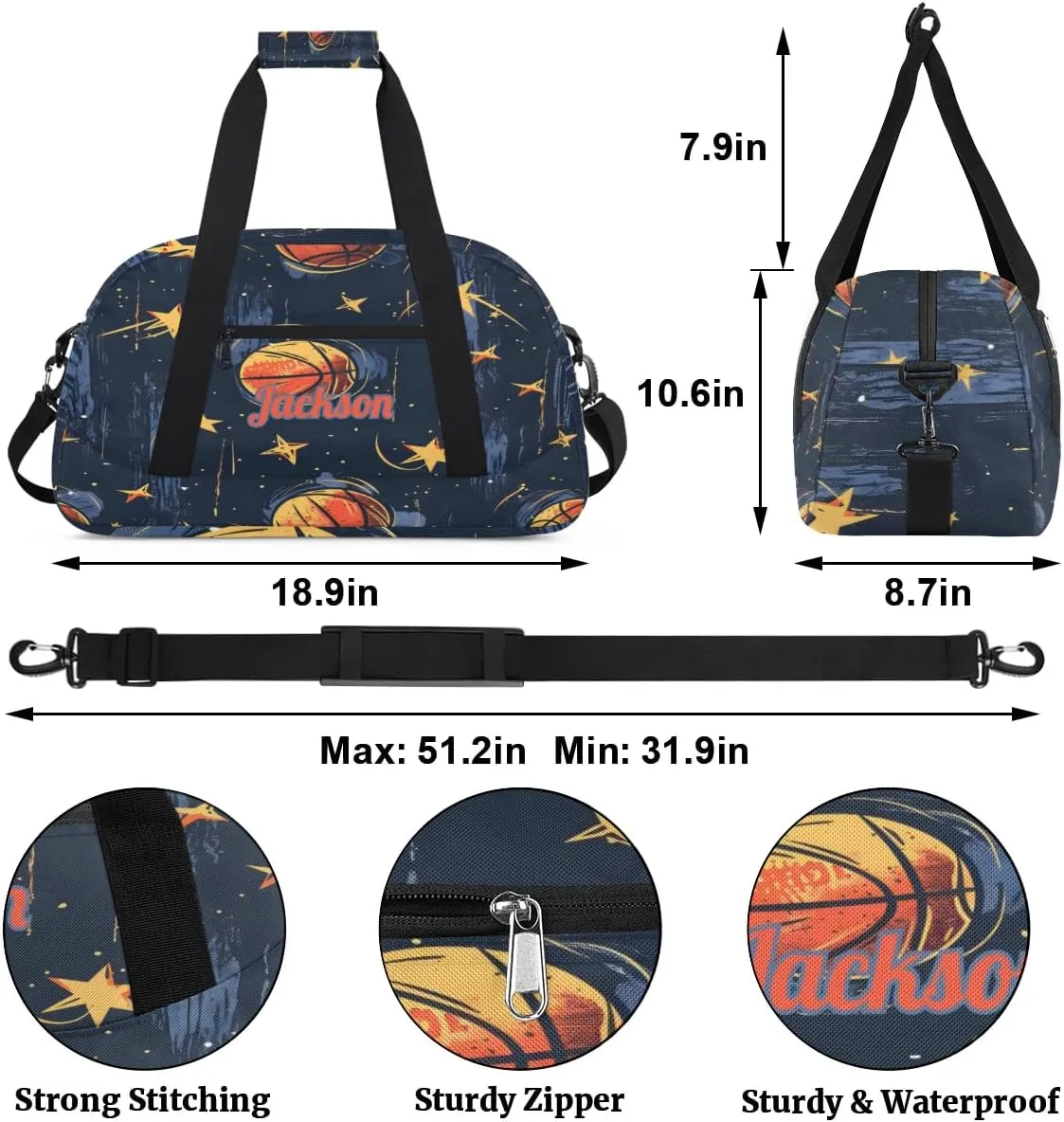Personalized Basketball Duffel Bag for Boys, Custom Gym Bag Overnight Bags for Travel Weekender Practice