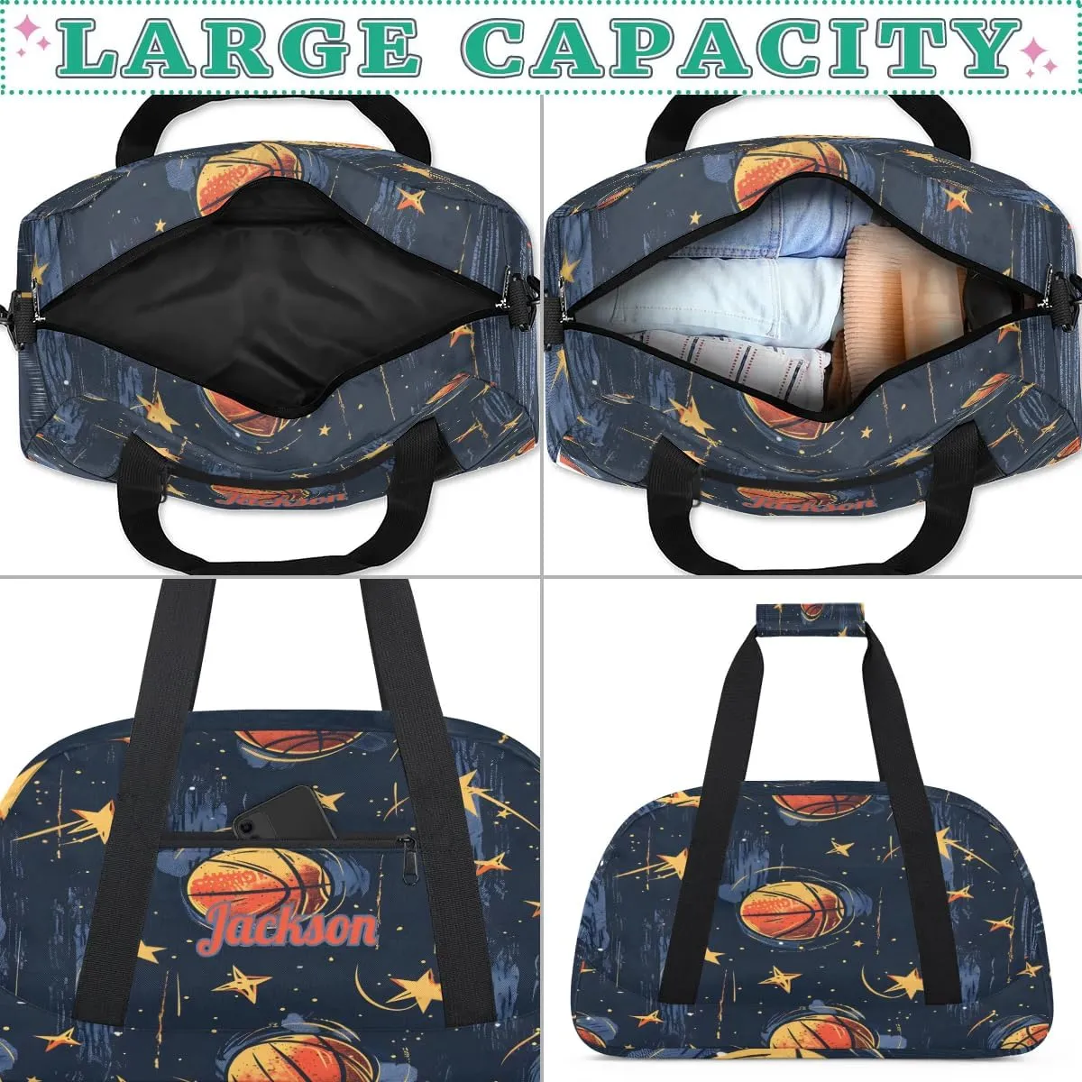 Personalized Basketball Duffel Bag for Boys, Custom Gym Bag Overnight Bags for Travel Weekender Practice