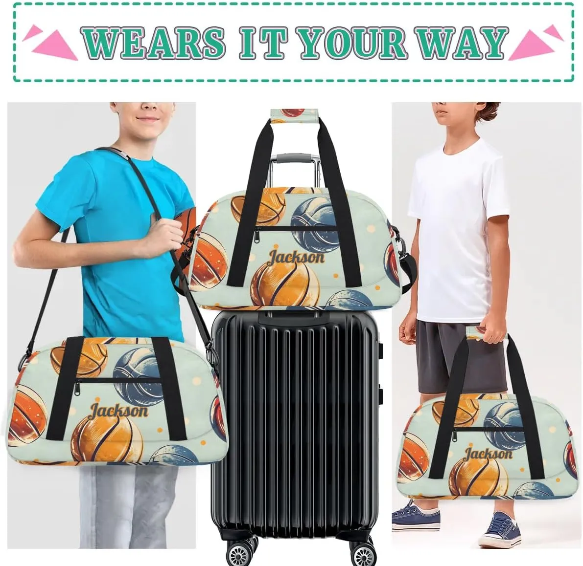 Personalized Basketball Duffel Bag for Boys, Custom Gym Bag Overnight Bags for Travel Weekender Practice