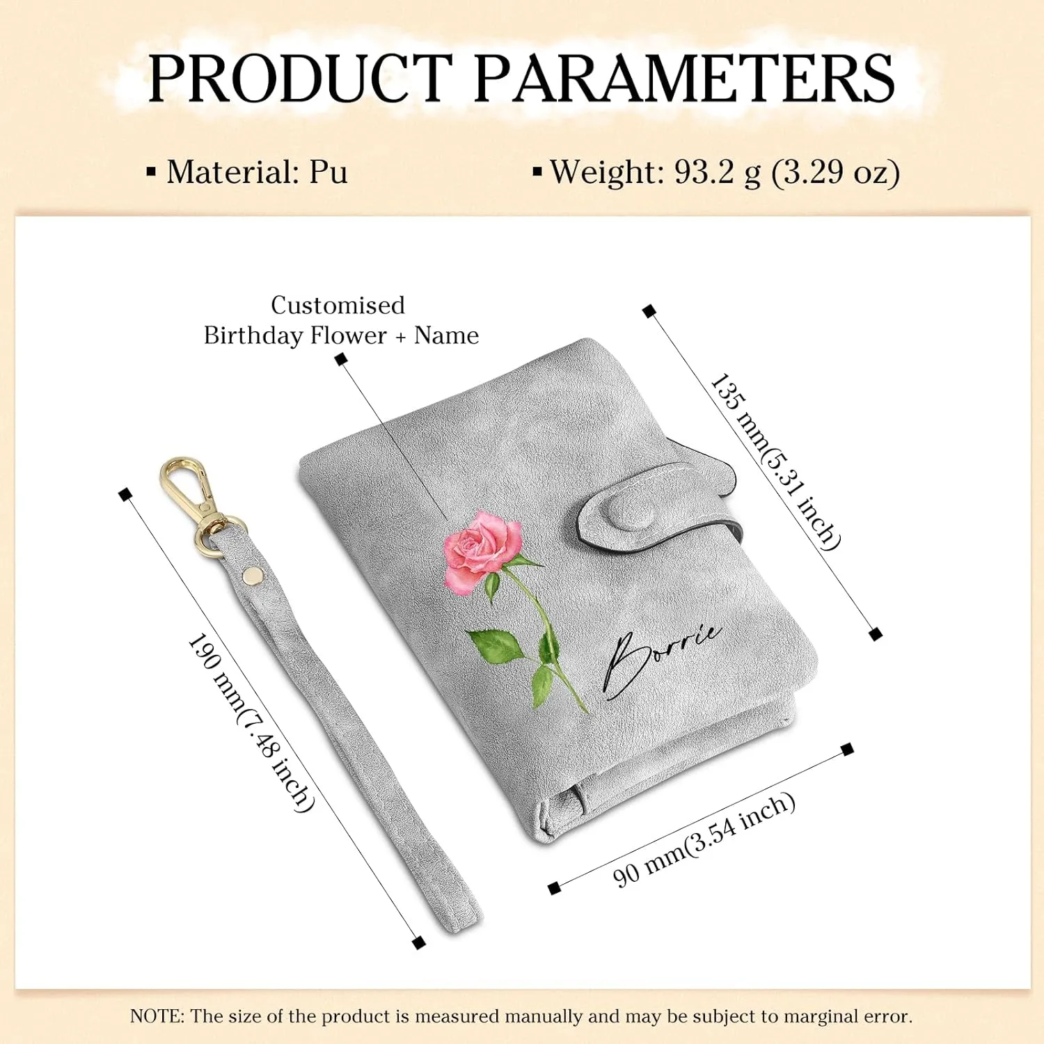 Personalized Birth Flower Wallet for Women Custom Wristlet Wallets with Name Small Leather Wallet Purse for Women Card Holder Wallet Gifts for Mom Grandma (Grey)