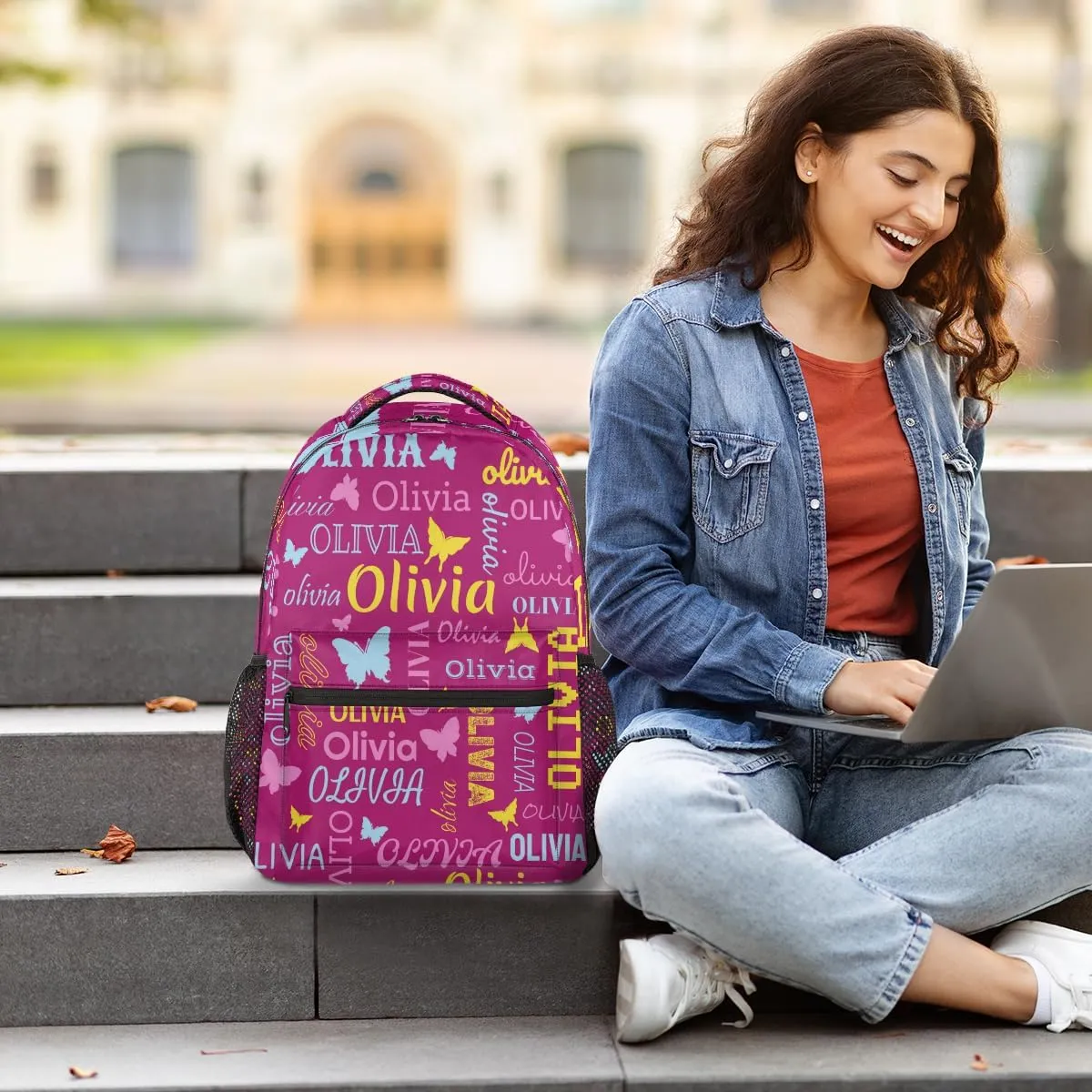 Personalized Butterfly Backpack with Name Custom Shoulder Bags for Women Men Waterproof Travel Casual Daypack Laptop Bag Gifts 16in, Berry