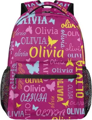 Personalized Butterfly Backpack with Name Custom Shoulder Bags for Women Men Waterproof Travel Casual Daypack Laptop Bag Gifts 16in, Berry