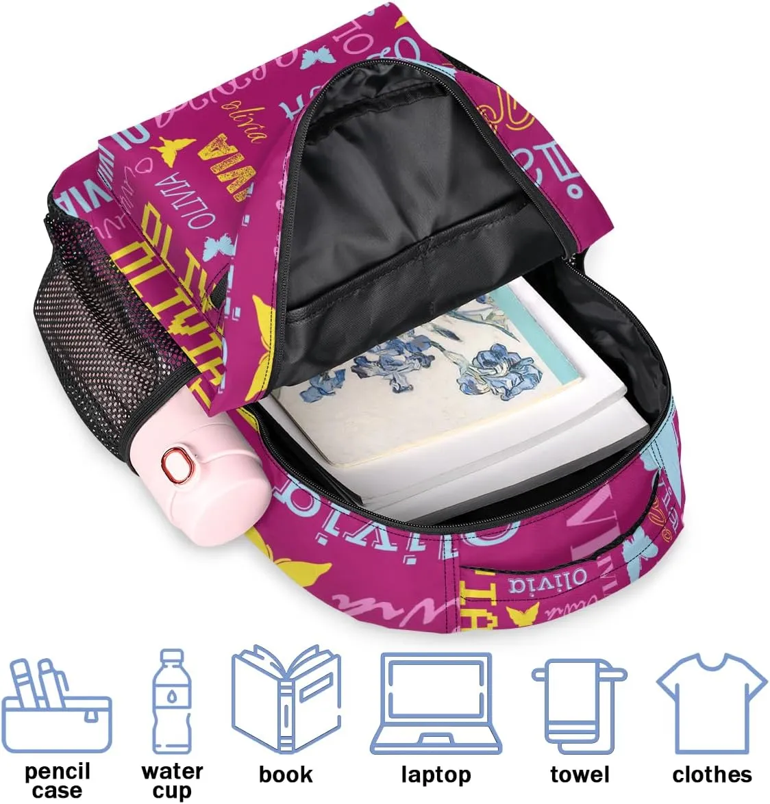 Personalized Butterfly Backpack with Name Custom Shoulder Bags for Women Men Waterproof Travel Casual Daypack Laptop Bag Gifts 16in, Berry