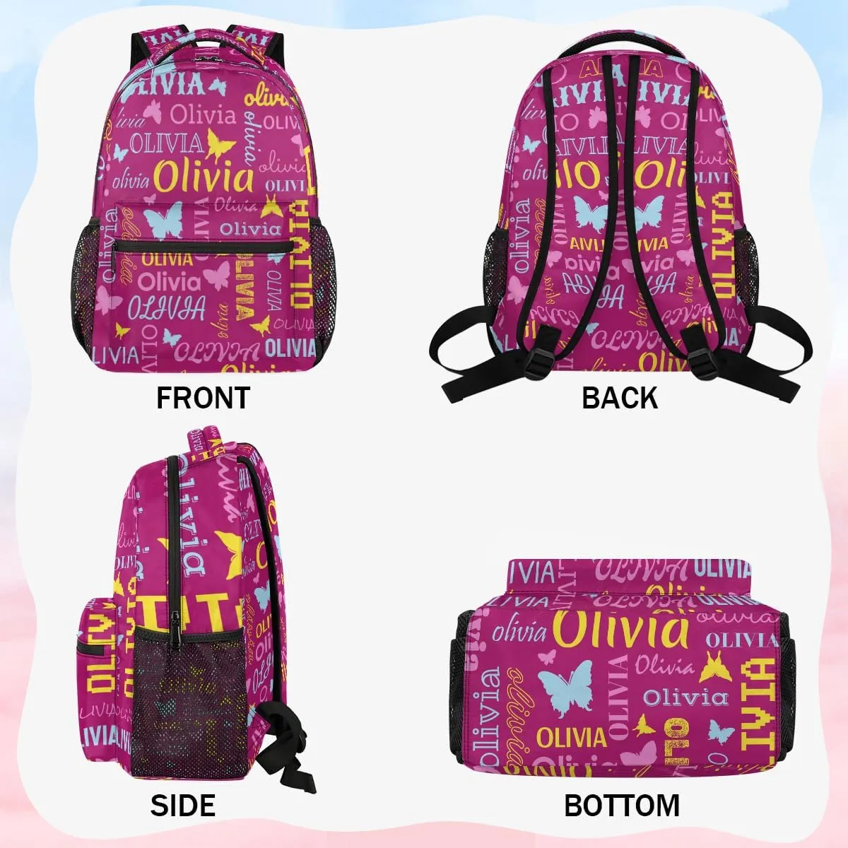 Personalized Butterfly Backpack with Name Custom Shoulder Bags for Women Men Waterproof Travel Casual Daypack Laptop Bag Gifts 16in, Berry