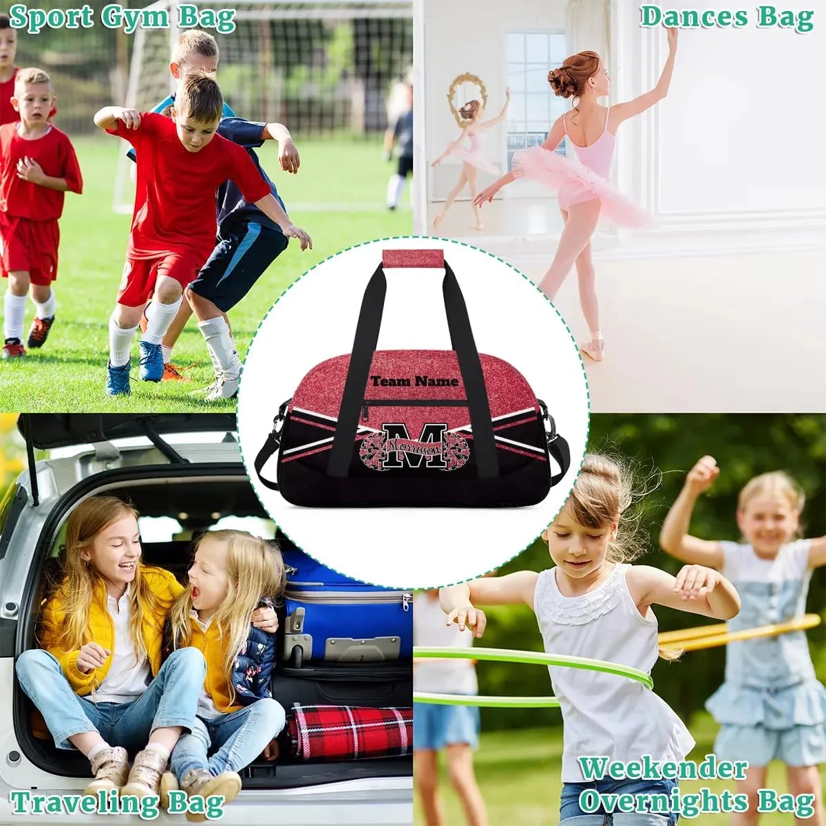 Personalized Cheerleader Bag Duffel Bag for Girls, Custom Cheer Bag Overnight Bags for Gymnastics Travel Weekender Dark Red