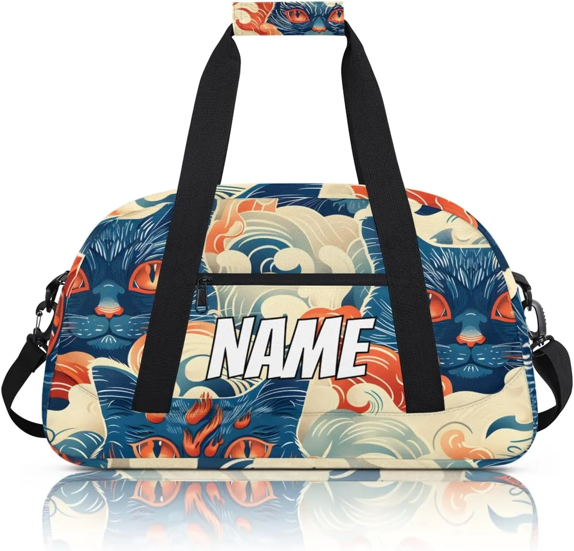 Personalized Custom Gym Bag for Women Men Carry on Cats Abstract Travel Duffel Tote Japanese Asian Overnight Workout Weekender Bag