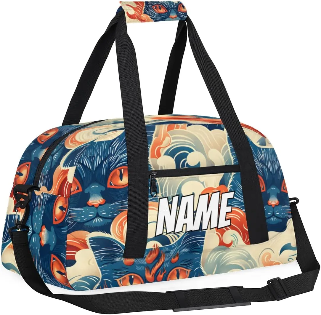 Personalized Custom Gym Bag for Women Men Carry on Cats Abstract Travel Duffel Tote Japanese Asian Overnight Workout Weekender Bag