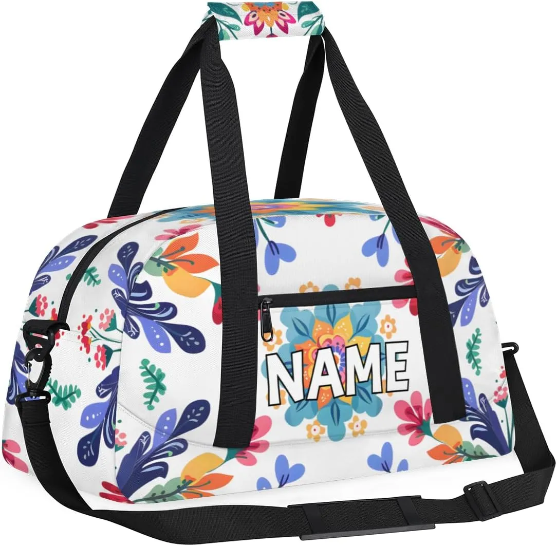 Personalized Custom Gym Bag for Women Men Carry on Colorful Floral Travel Duffel Tote Summer Flowers Overnight Workout Weekender Bag