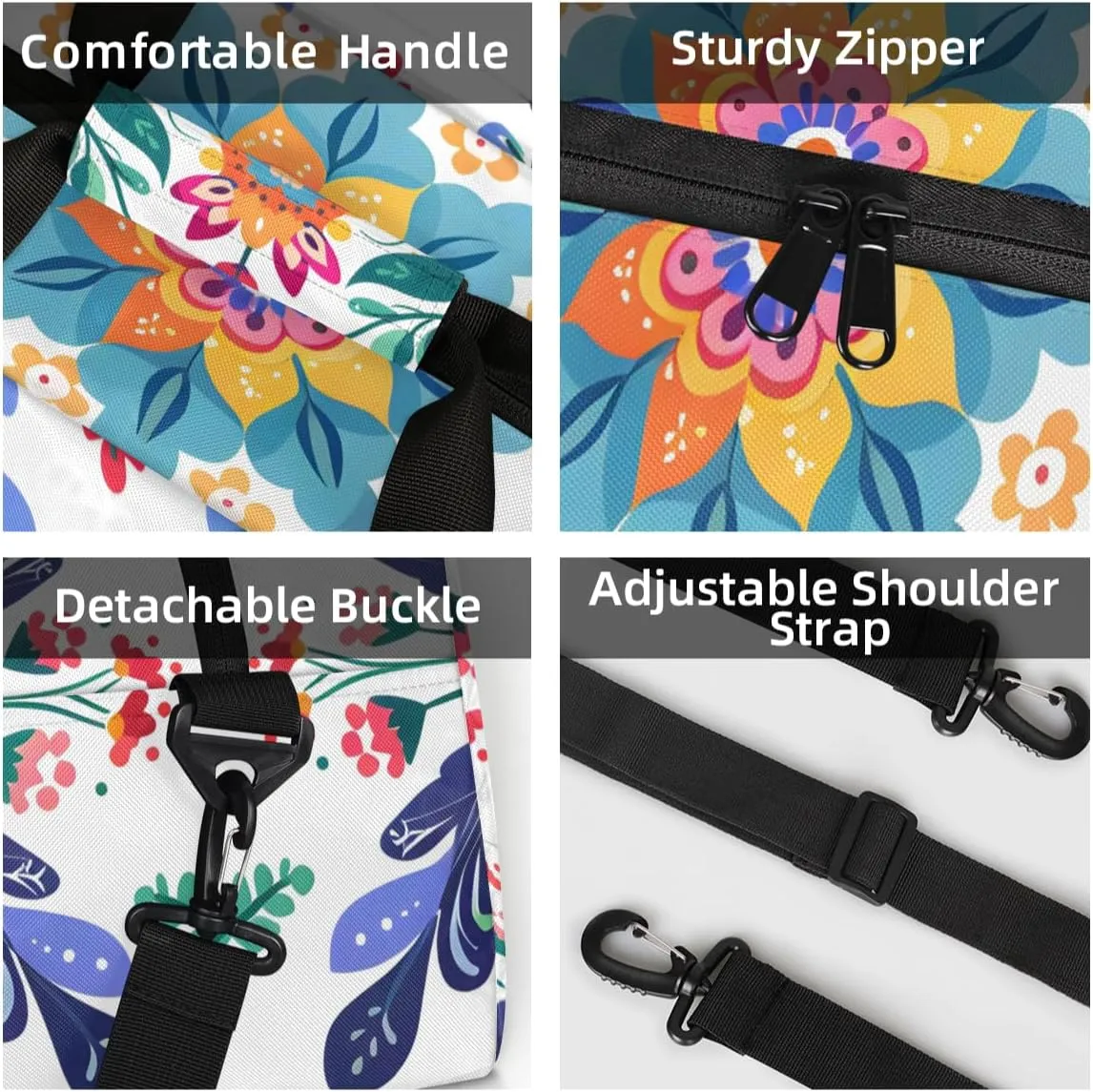 Personalized Custom Gym Bag for Women Men Carry on Colorful Floral Travel Duffel Tote Summer Flowers Overnight Workout Weekender Bag