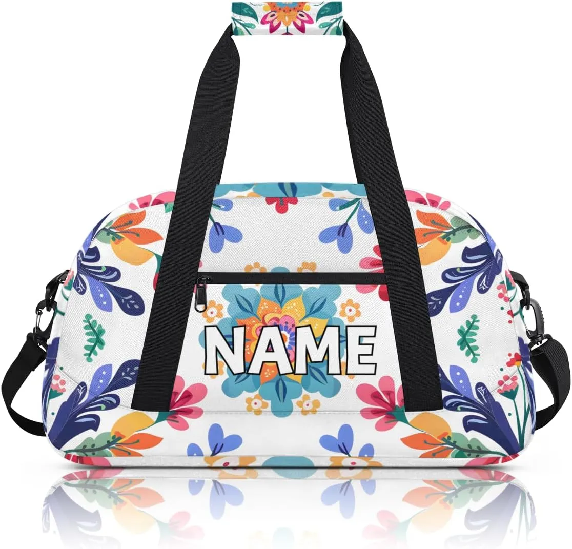 Personalized Custom Gym Bag for Women Men Carry on Colorful Floral Travel Duffel Tote Summer Flowers Overnight Workout Weekender Bag