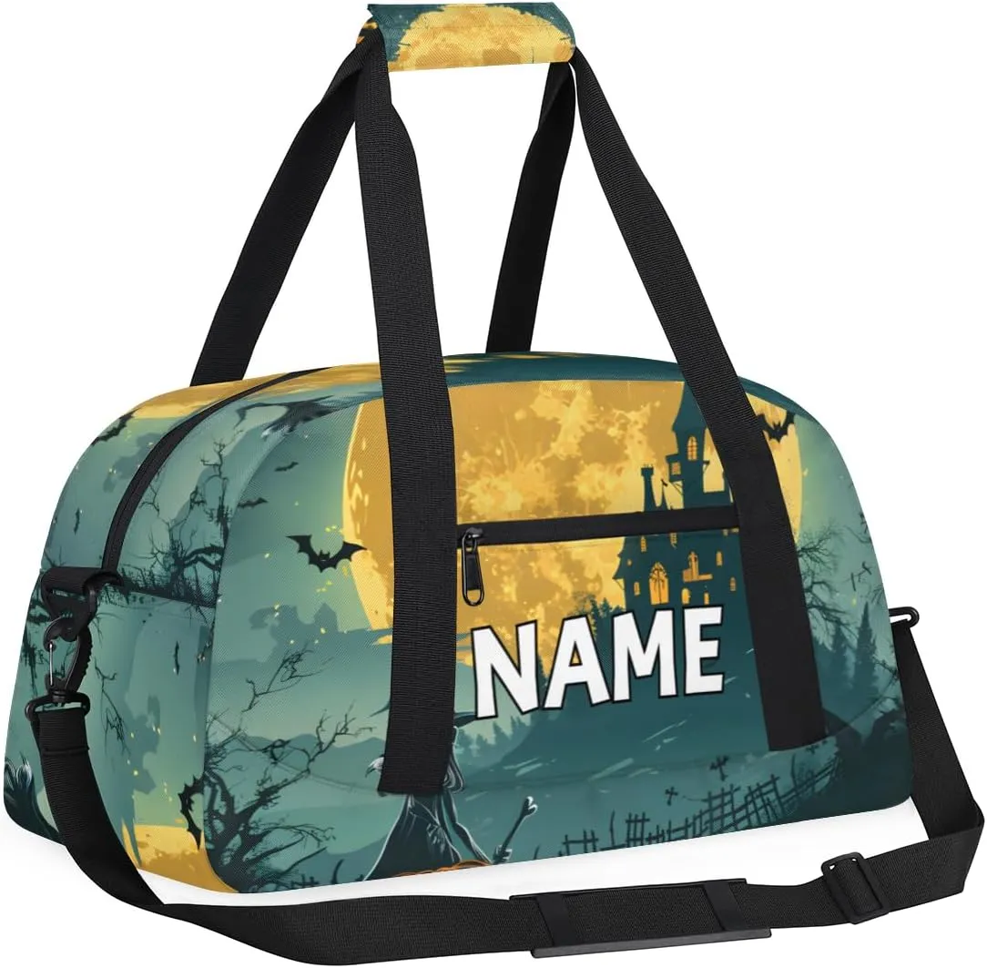 Personalized Custom Gym Bag for Women Men Carry on Funny Halloween Travel Duffel Tote Moon Castle Overnight Workout Weekender Bag