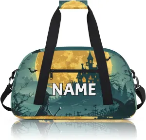 Personalized Custom Gym Bag for Women Men Carry on Funny Halloween Travel Duffel Tote Moon Castle Overnight Workout Weekender Bag