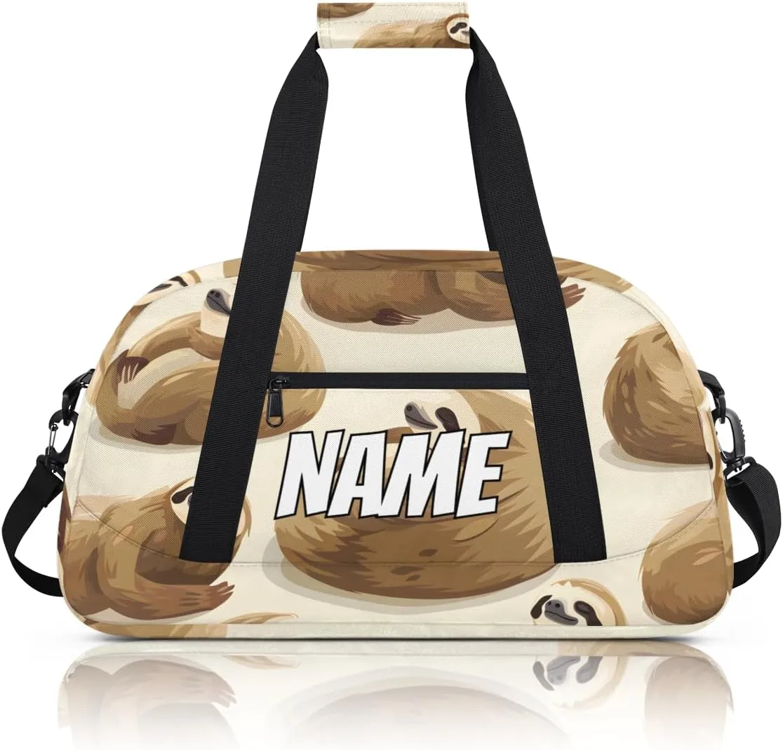 Personalized Custom Gym Bag for Women Men Carry on Funny Sloth Travel Duffel Tote Lovely Animal Overnight Workout Weekender Bag