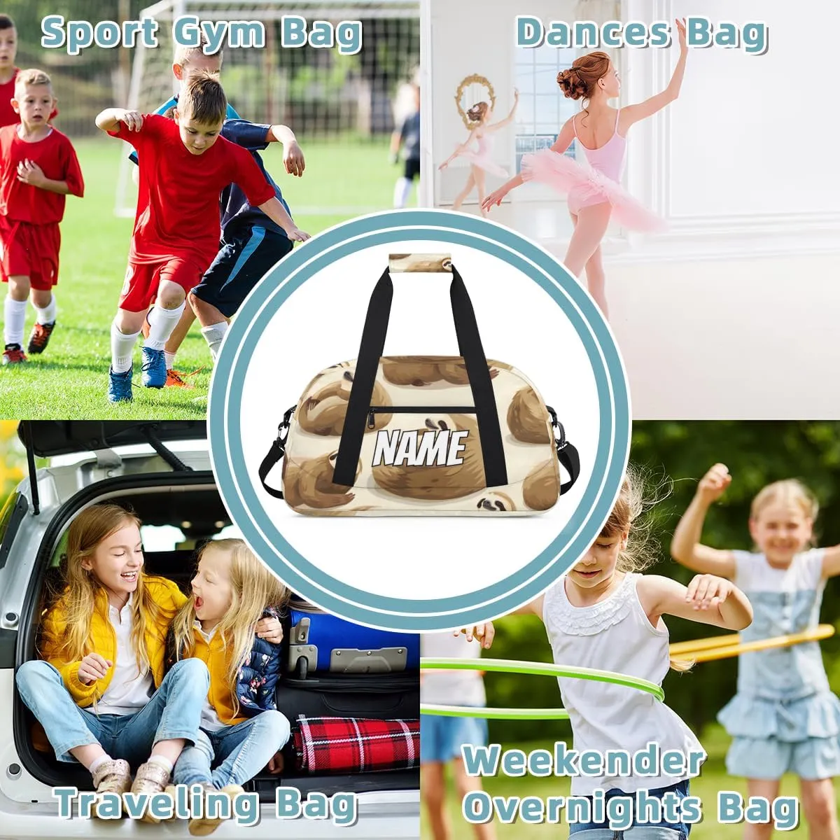 Personalized Custom Gym Bag for Women Men Carry on Funny Sloth Travel Duffel Tote Lovely Animal Overnight Workout Weekender Bag