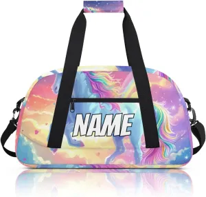 Personalized Custom Gym Bag for Women Men Carry on Funny Unicorn Travel Duffel Tote Colorful Rainbow Overnight Workout Weekender Bag