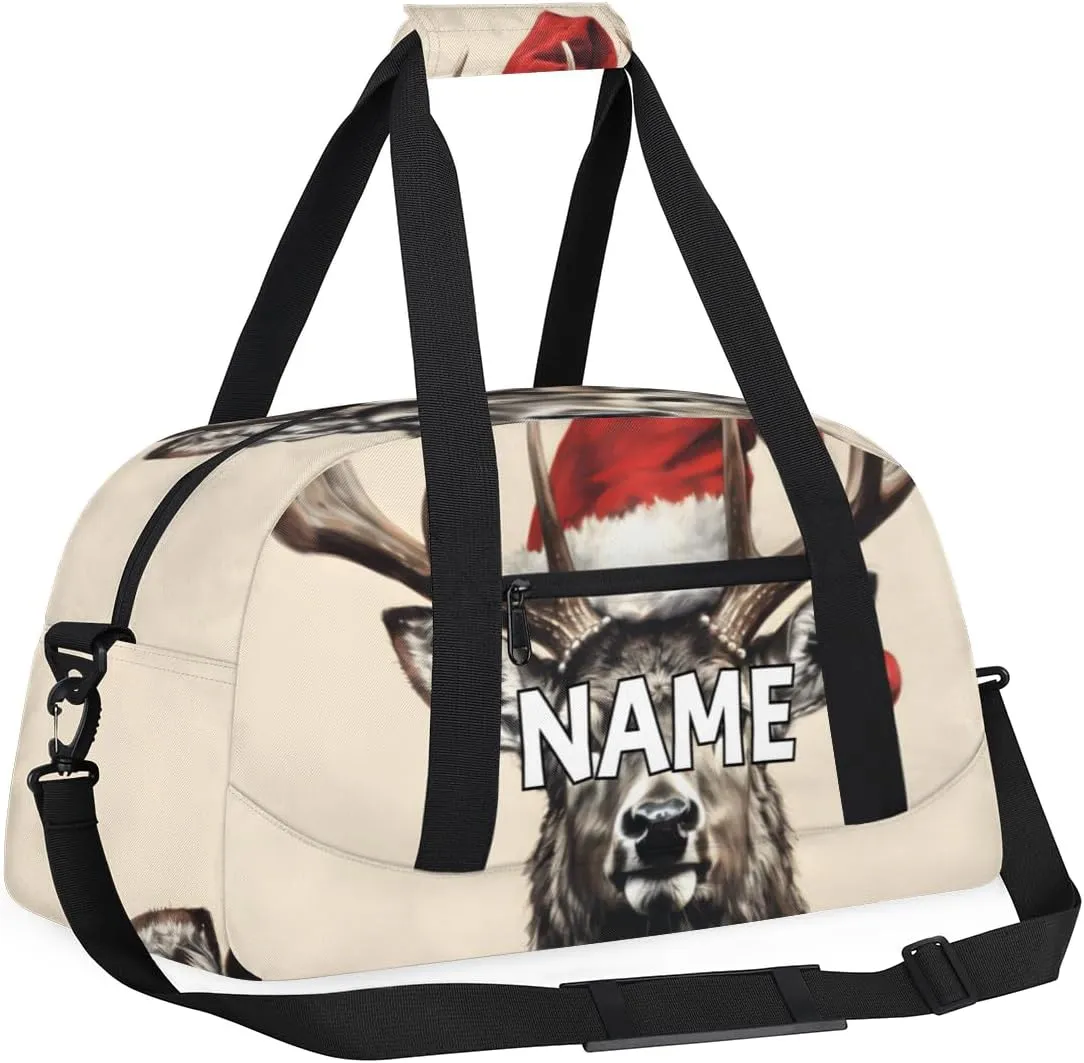Personalized Custom Gym Bag for Women Men Carry on Retro Elk Travel Duffel Tote Christmas Day Overnight Workout Weekender Bag