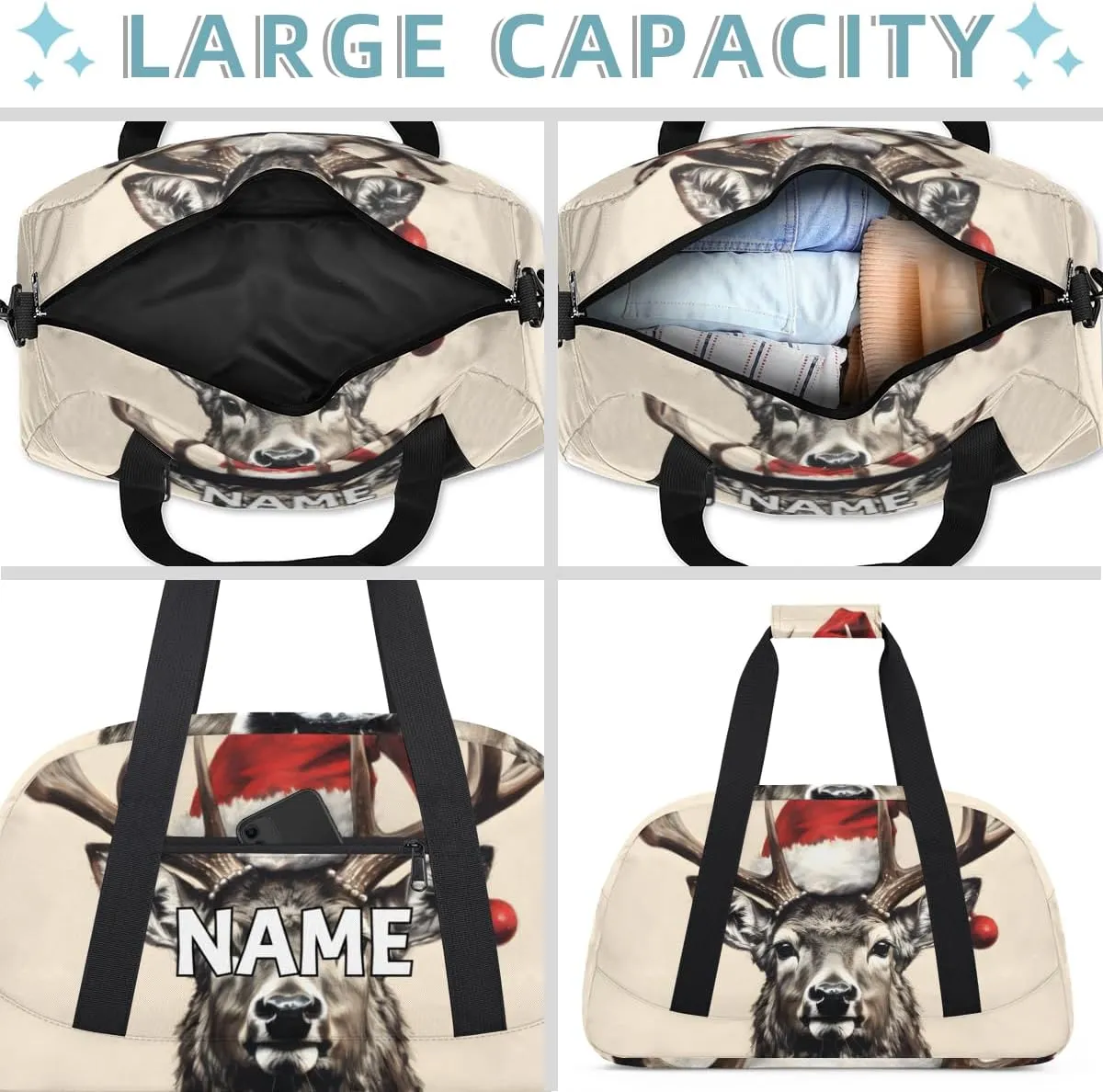 Personalized Custom Gym Bag for Women Men Carry on Retro Elk Travel Duffel Tote Christmas Day Overnight Workout Weekender Bag