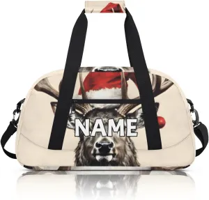 Personalized Custom Gym Bag for Women Men Carry on Retro Elk Travel Duffel Tote Christmas Day Overnight Workout Weekender Bag