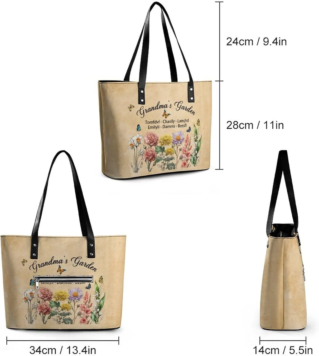 Personalized Custom Leather Tote Bag Handbags with Birth Month Flowers Name,Mothers Day Gift for Mom Grandma