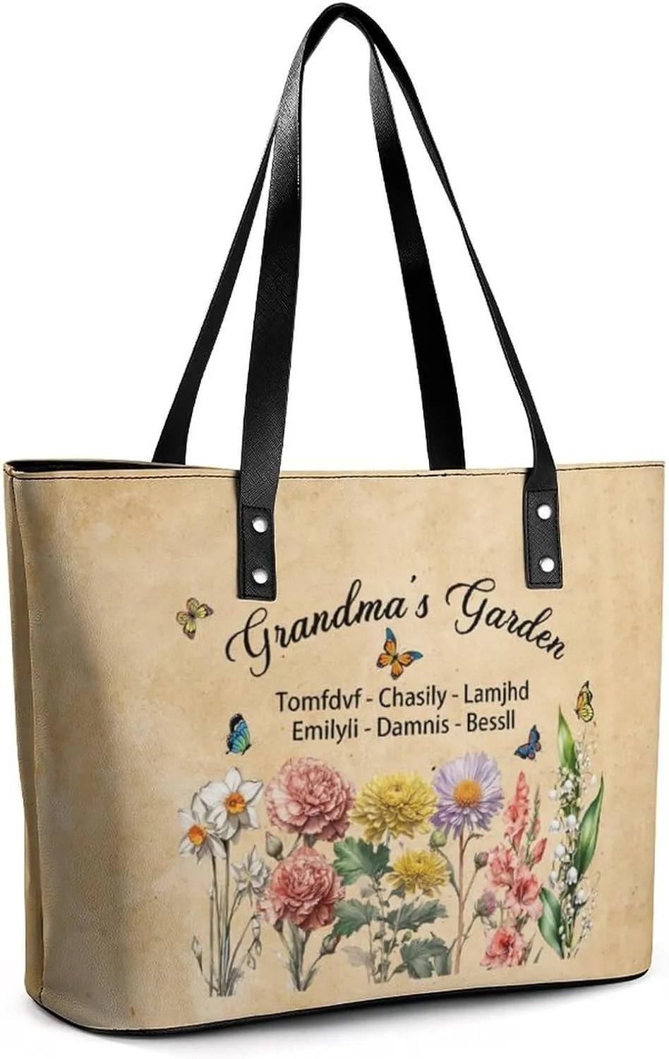Personalized Custom Leather Tote Bag Handbags with Birth Month Flowers Name,Mothers Day Gift for Mom Grandma
