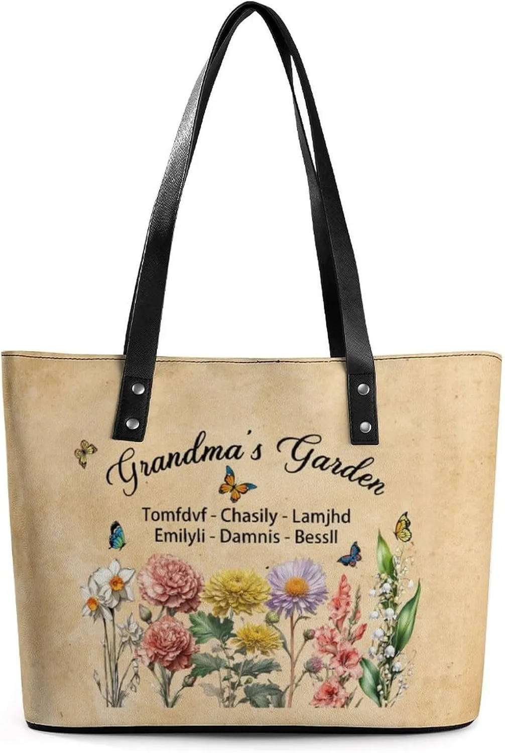 Personalized Custom Leather Tote Bag Handbags with Birth Month Flowers Name,Mothers Day Gift for Mom Grandma