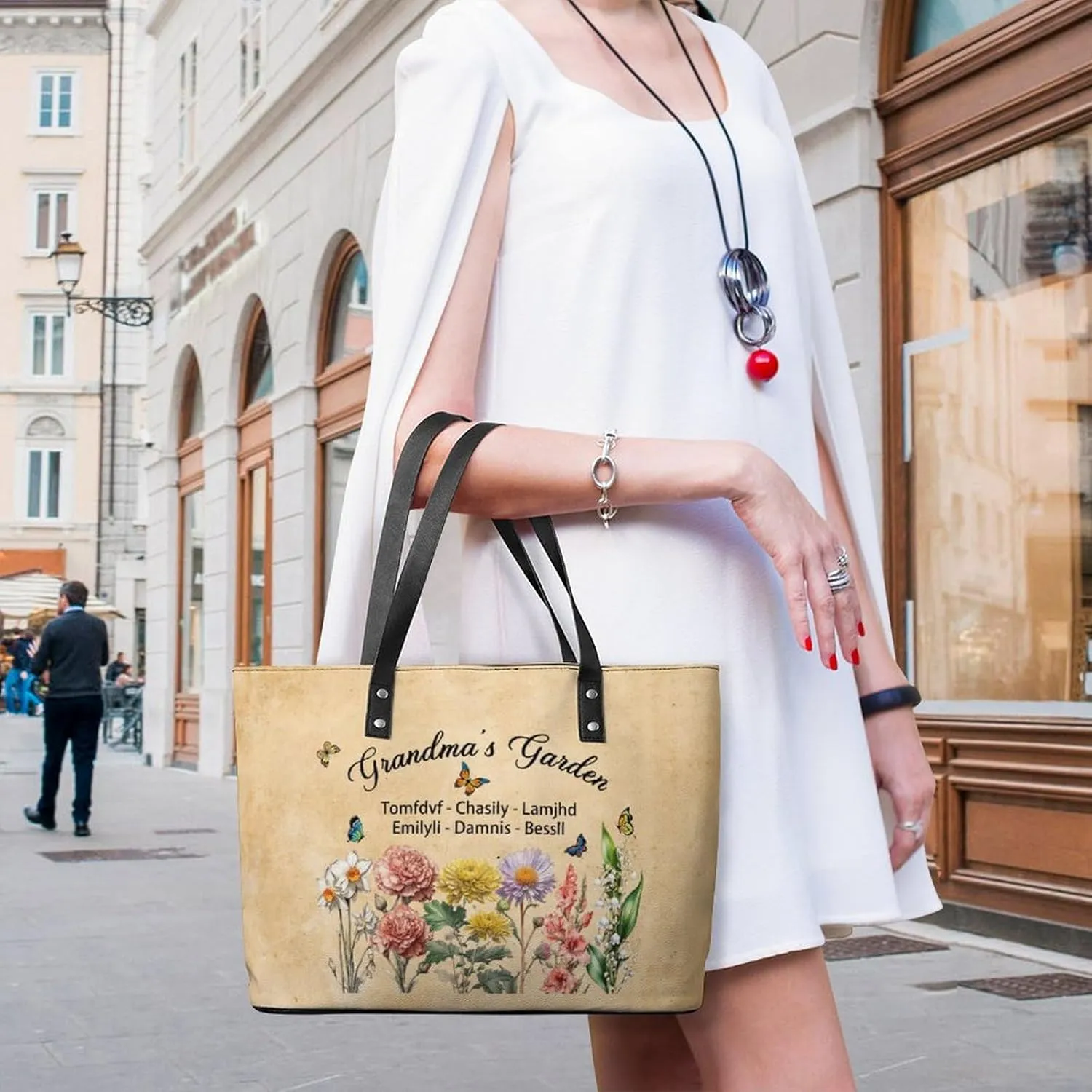 Personalized Custom Leather Tote Bag Handbags with Birth Month Flowers Name,Mothers Day Gift for Mom Grandma