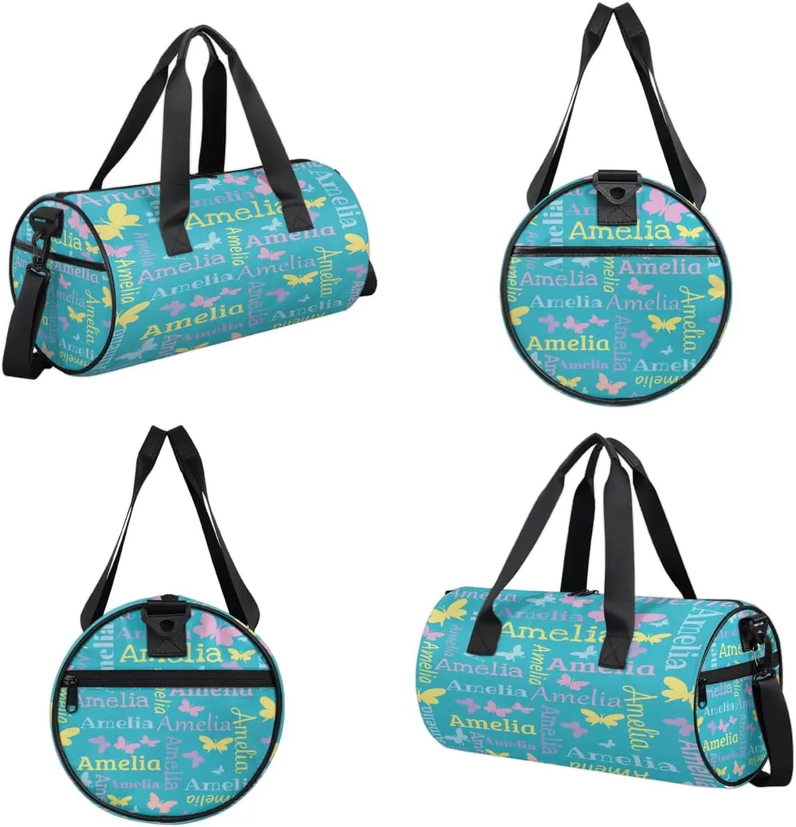 Personalized Dance Bag Duffle Bag for Girl, Custom Gym Bag Gymnastics Sport Travel Bag Weekender Bags with Adjustable Butterfly Light Blue
