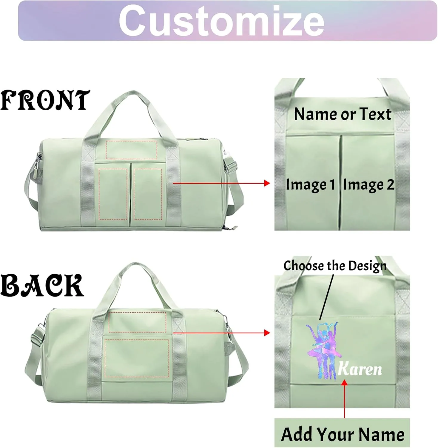 Personalized Duffle Bag Printed with Name Photo, Custom Duffle Gym Bags with Wet Dry Pockets & Shoe for Dance Sport Yoga,Personalized Gym Bag for Women Men,Personalized Travel Bag Grey