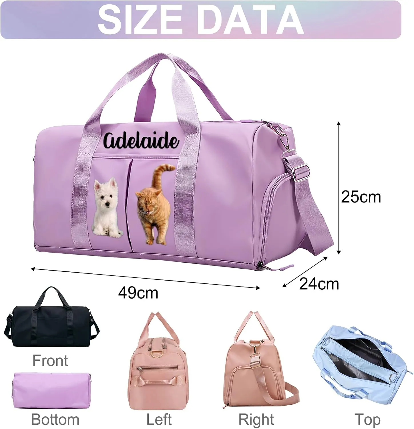 Personalized Duffle Bag Printed with Name Photo, Custom Duffle Gym Bags with Wet Dry Pockets & Shoe for Dance Sport Yoga,Personalized Gym Bag for Women Men,Personalized Travel Bag Grey