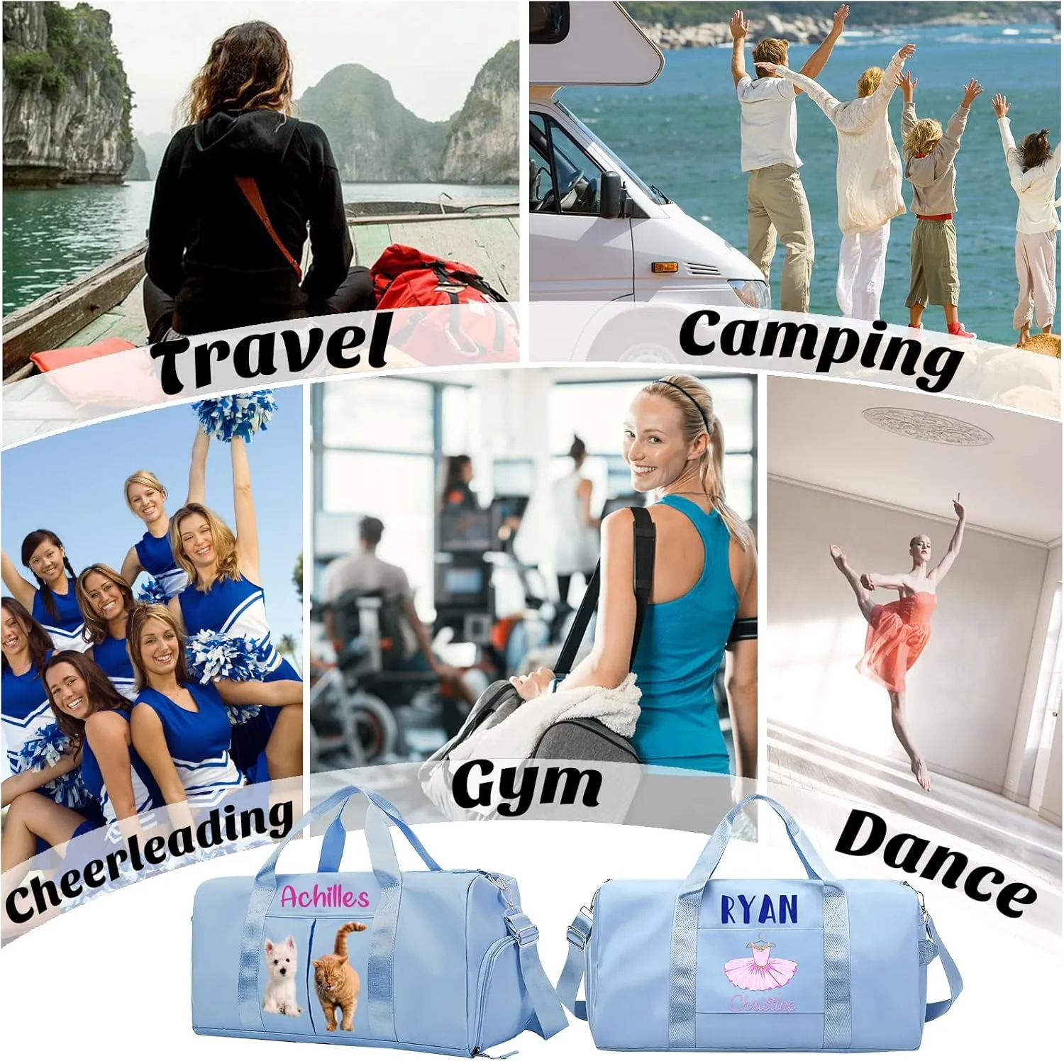 Personalized Duffle Bag Printed with Name Photo, Custom Duffle Gym Bags with Wet Dry Pockets & Shoe for Dance Sport Yoga,Personalized Gym Bag for Women Men,Personalized Travel Bag Grey