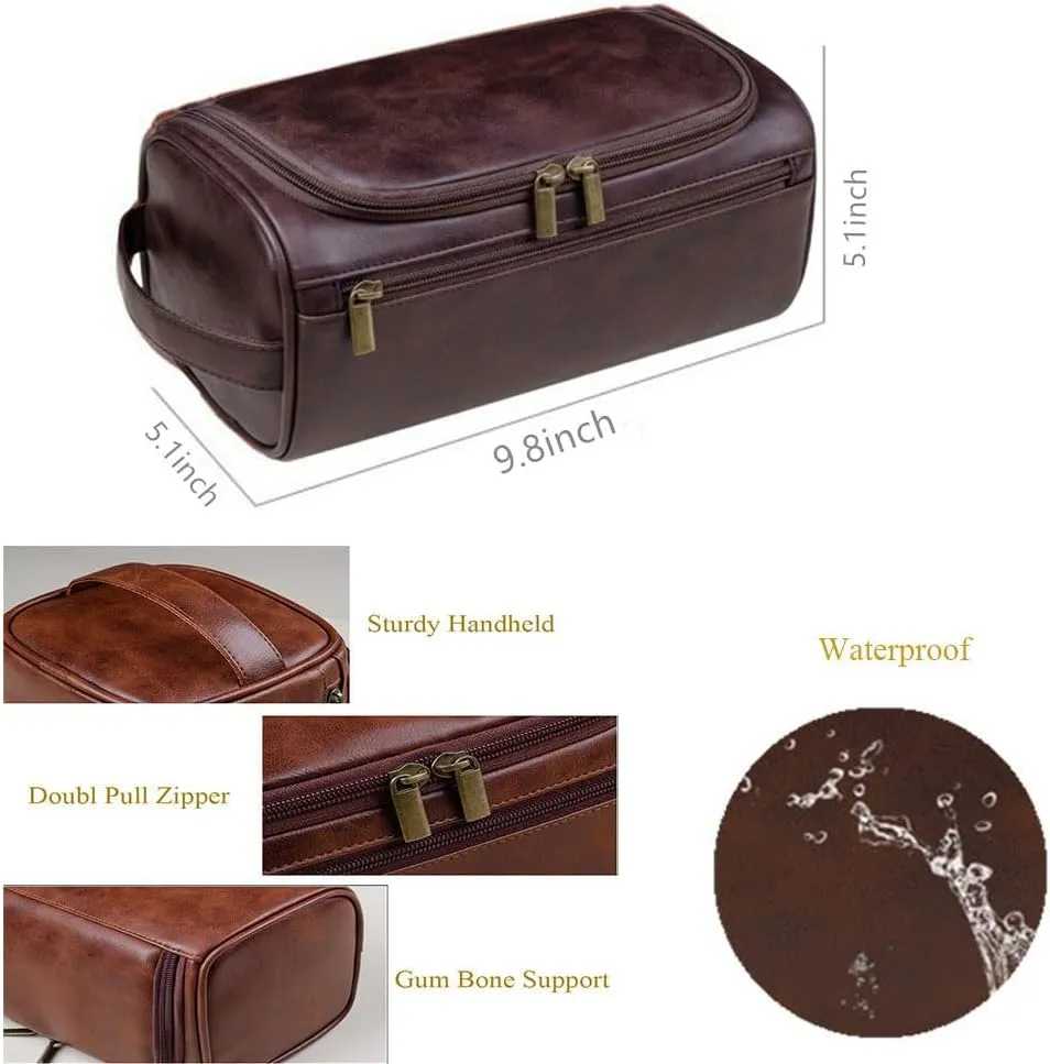 Personalized Embroidery PU Leather Travel Toiletry Bag for Men,Stylish Travel Organizer for Travel, Wedding Gift,Customized Monogram Travel Shaving Dopp Kit for Groomsmen (Dark Brown)