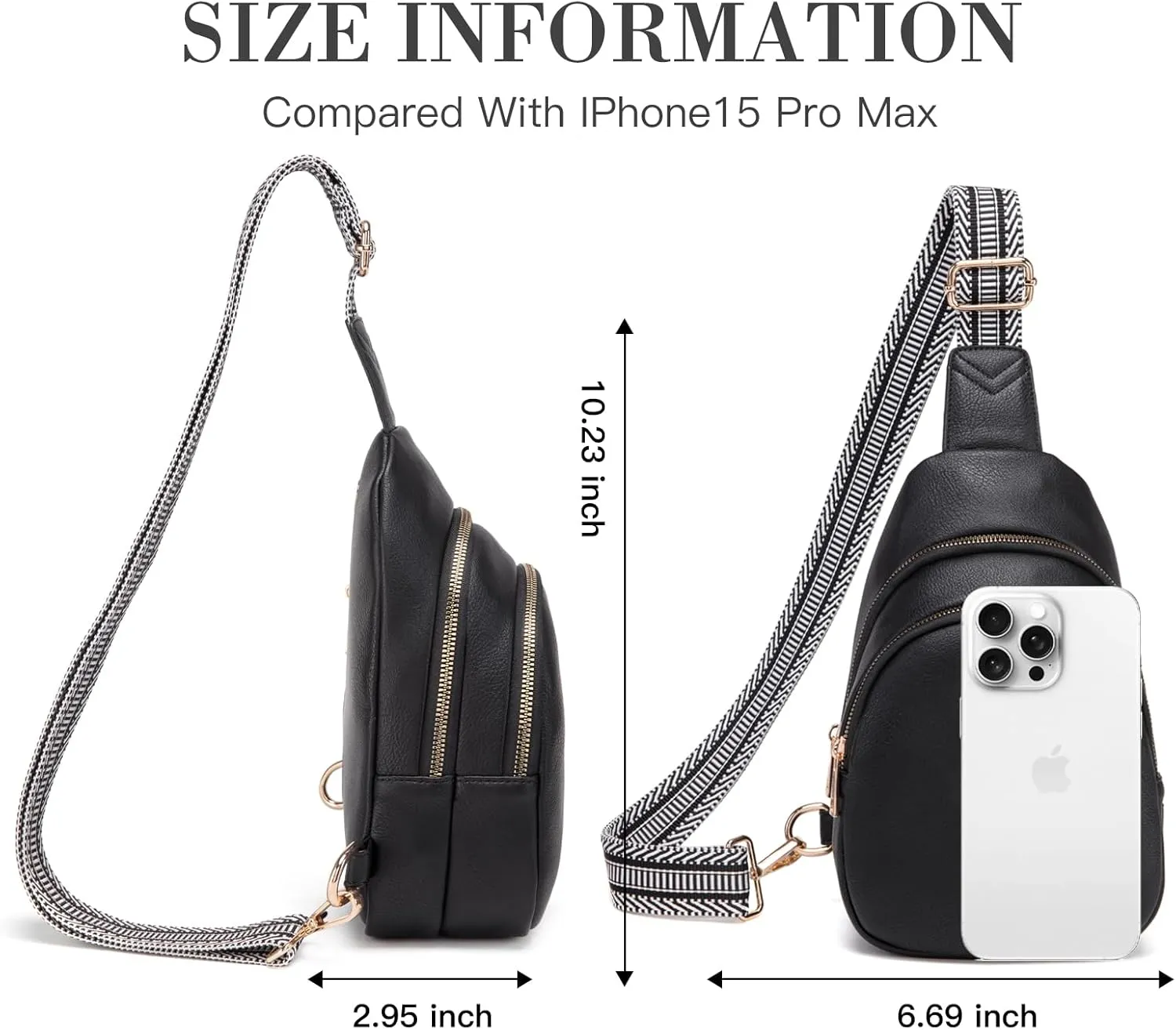 Personalized Gifts for Women Initial Sling Bag PU Leather Crossbody Bags for Women Fanny Pack Cross Body Chest Bag for Travel (Black-H)