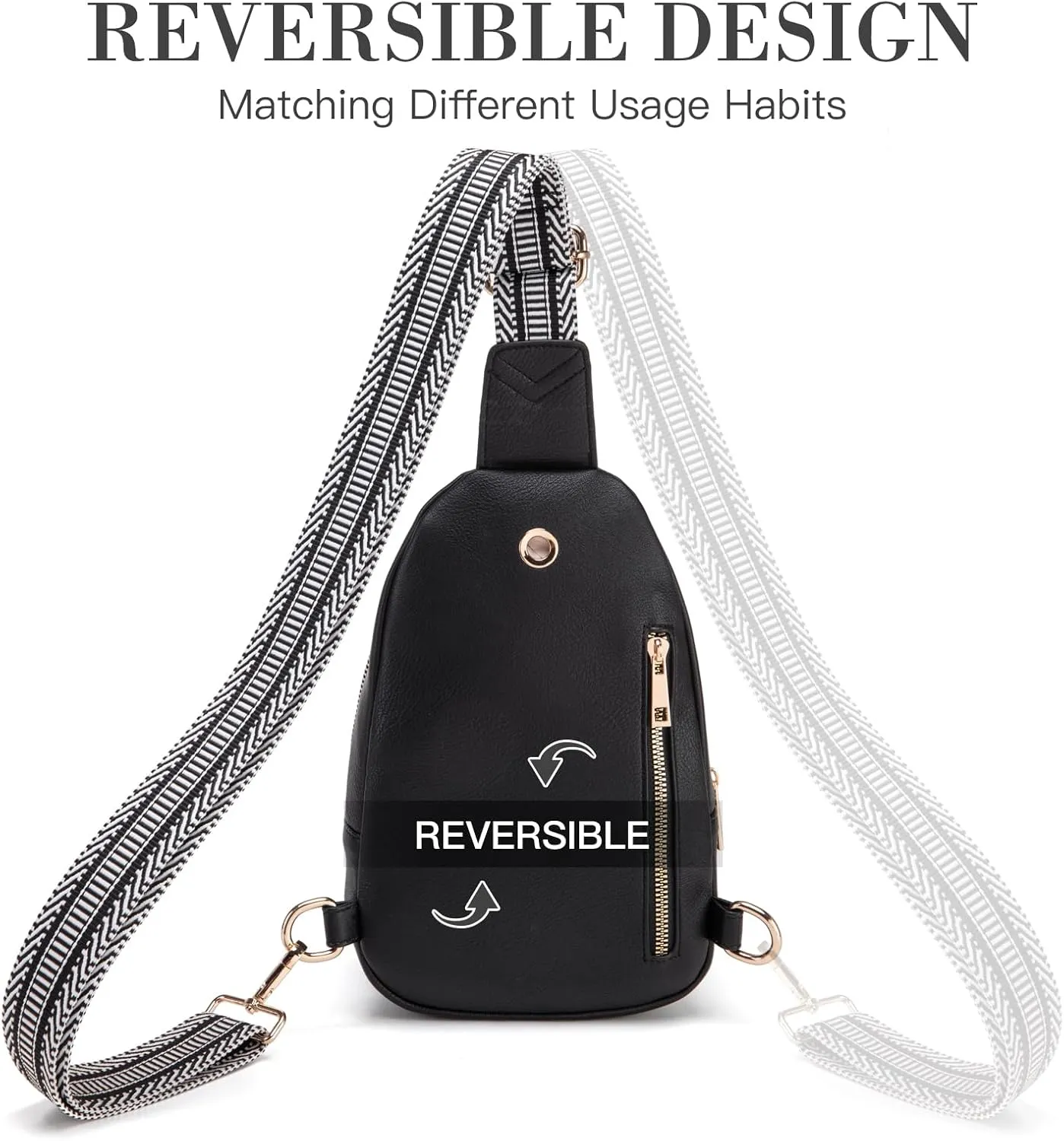 Personalized Gifts for Women Initial Sling Bag PU Leather Crossbody Bags for Women Fanny Pack Cross Body Chest Bag for Travel (Black-H)
