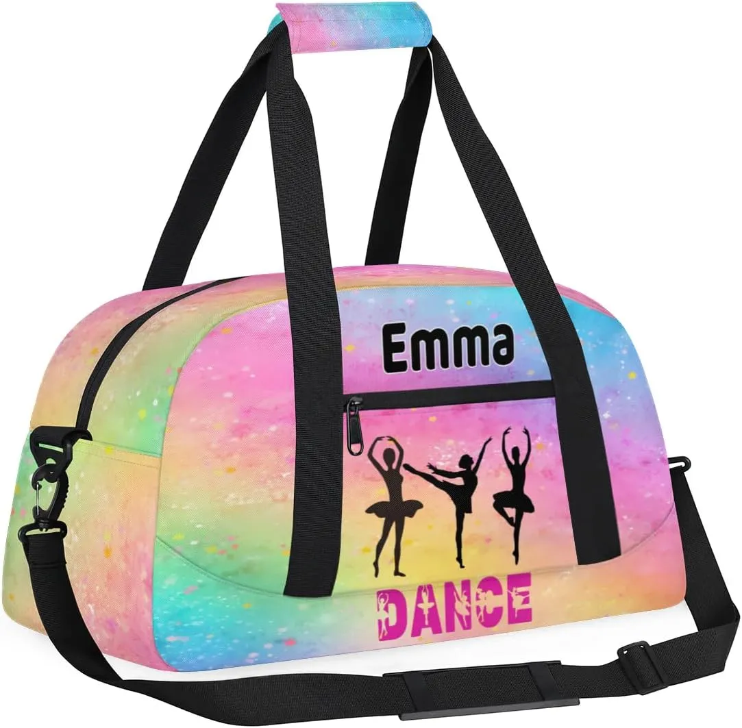Personalized Girls Dance Gym Duffel, Custom Sport Ballet Bag - Large Compartment, Sleepover & Travel Bag, Watercolor Painted Pink, Yellow, Blue
