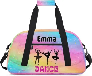 Personalized Girls Dance Gym Duffel, Custom Sport Ballet Bag - Large Compartment, Sleepover & Travel Bag, Watercolor Painted Pink, Yellow, Blue