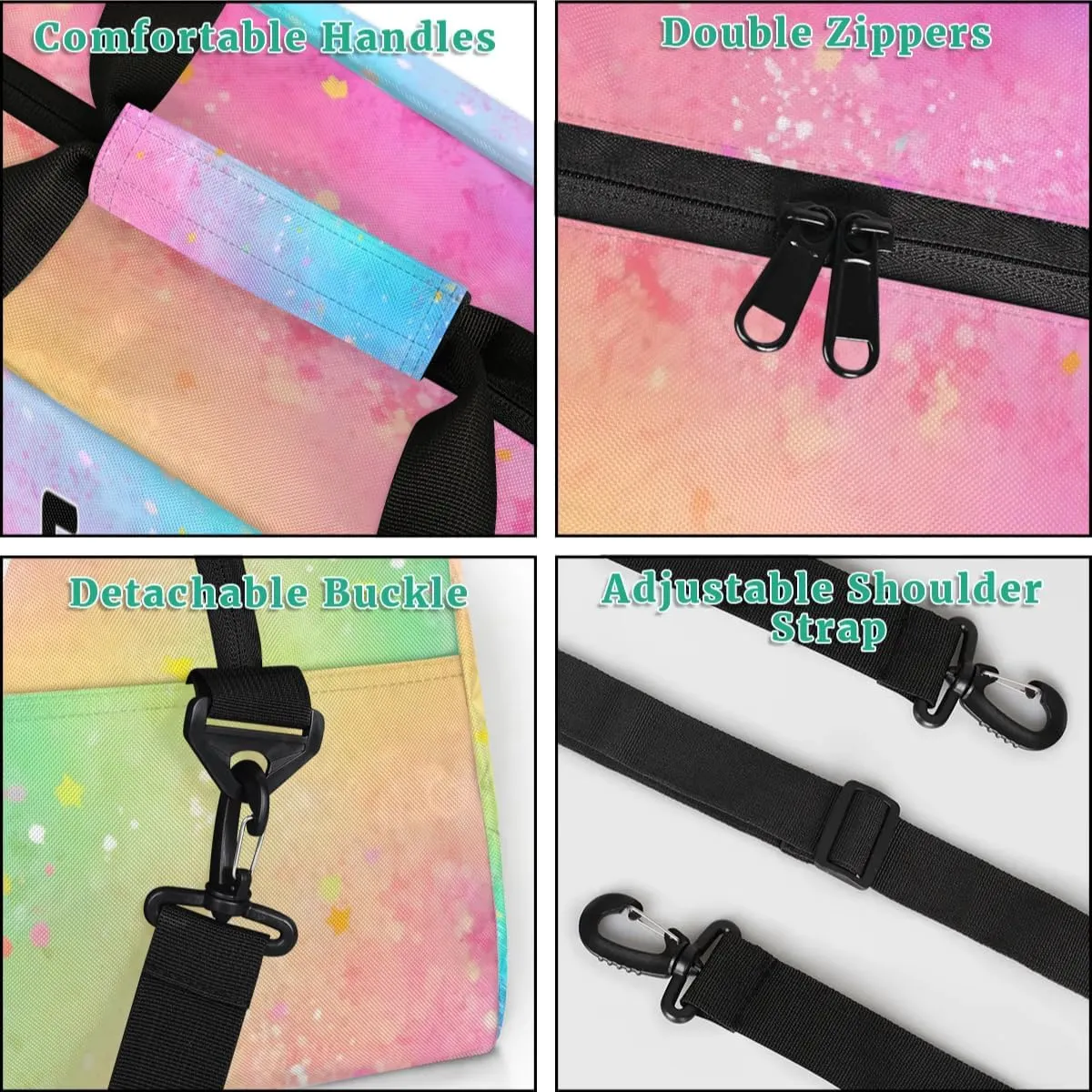 Personalized Girls Dance Gym Duffel, Custom Sport Ballet Bag - Large Compartment, Sleepover & Travel Bag, Watercolor Painted Pink, Yellow, Blue