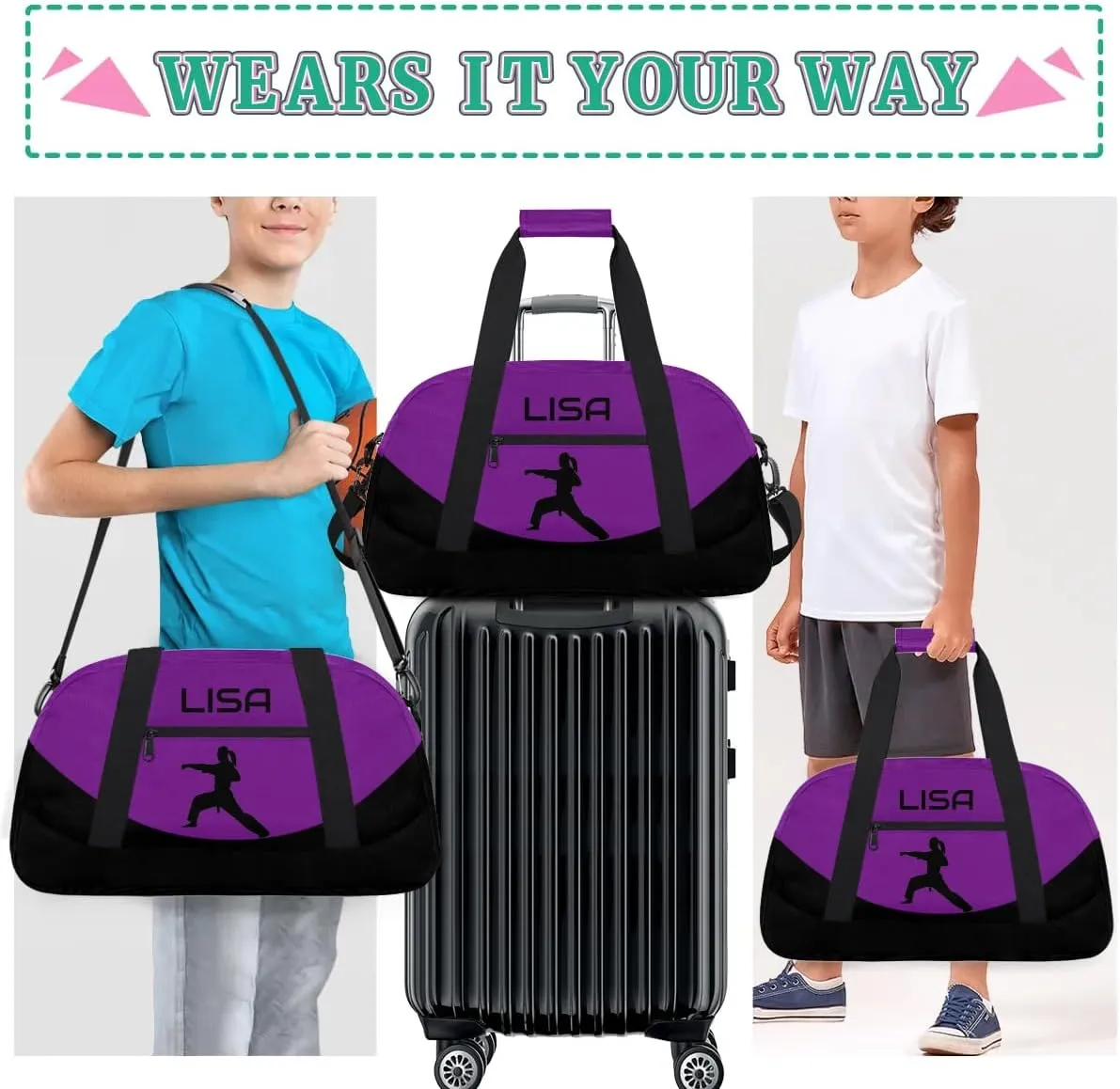 Personalized Gym Bag Duffel Bag for Girls, Custom Cheerleader Bag Overnight Bags for Gymnastics Travel Weekender Practice Karate Taekwondo