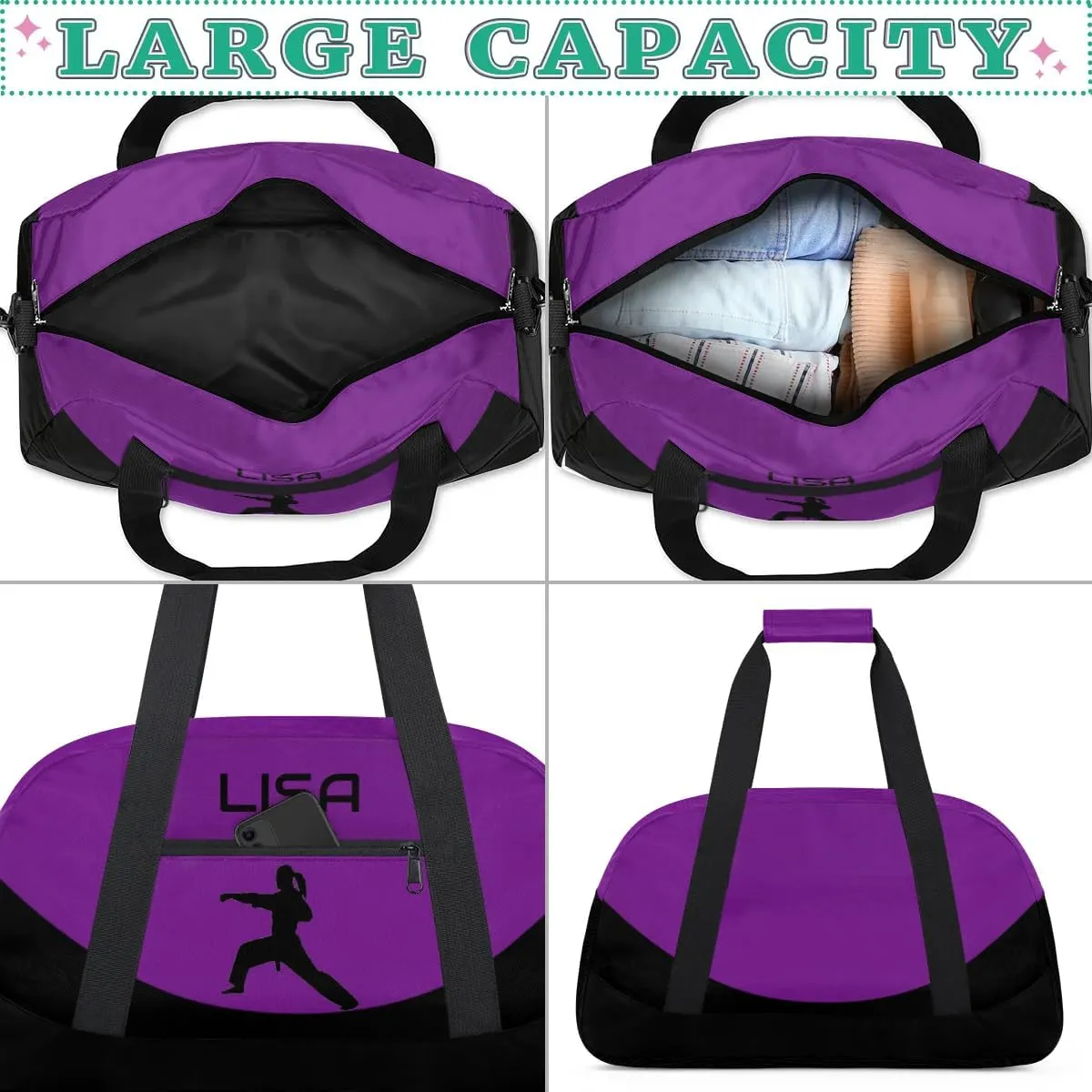 Personalized Gym Bag Duffel Bag for Girls, Custom Cheerleader Bag Overnight Bags for Gymnastics Travel Weekender Practice Karate Taekwondo
