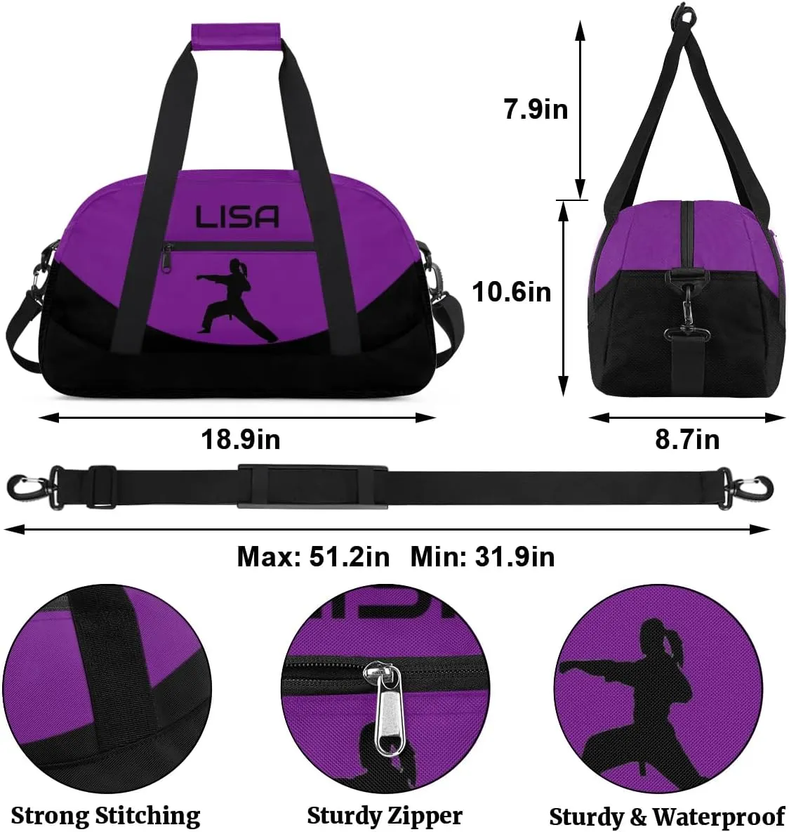 Personalized Gym Bag Duffel Bag for Girls, Custom Cheerleader Bag Overnight Bags for Gymnastics Travel Weekender Practice Karate Taekwondo